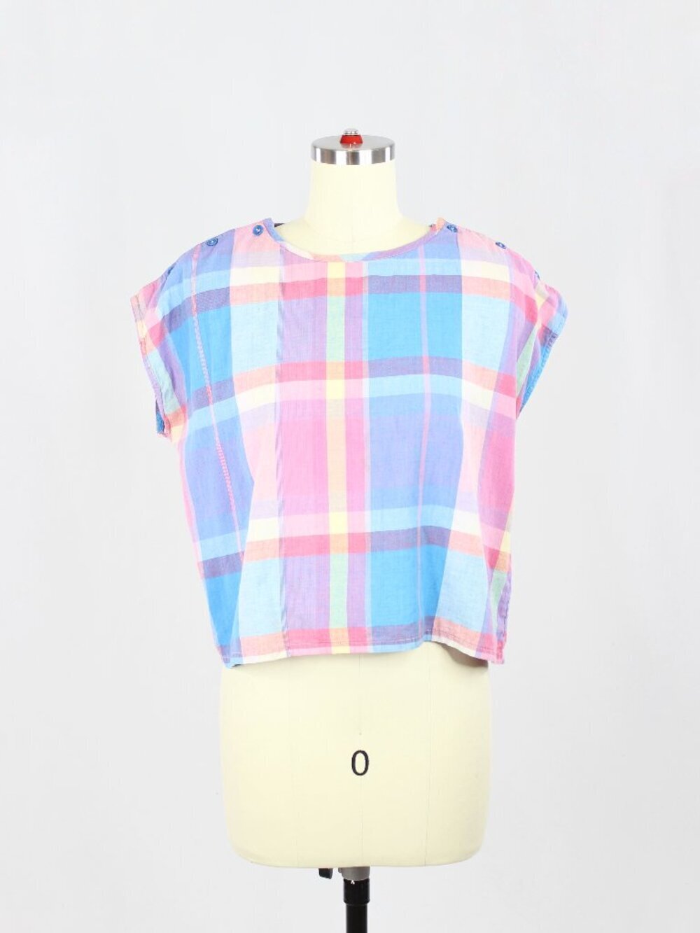Vintage 70's TONY FRANCE Madras Plaid 100% Cotton Boxy Blouse Top, Size M